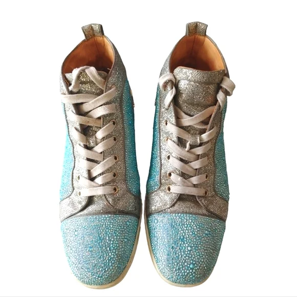 Christian Louboutin Blue & Silver Crystal Strass Louis Junior AB High Sn… - Picture 15 of 16